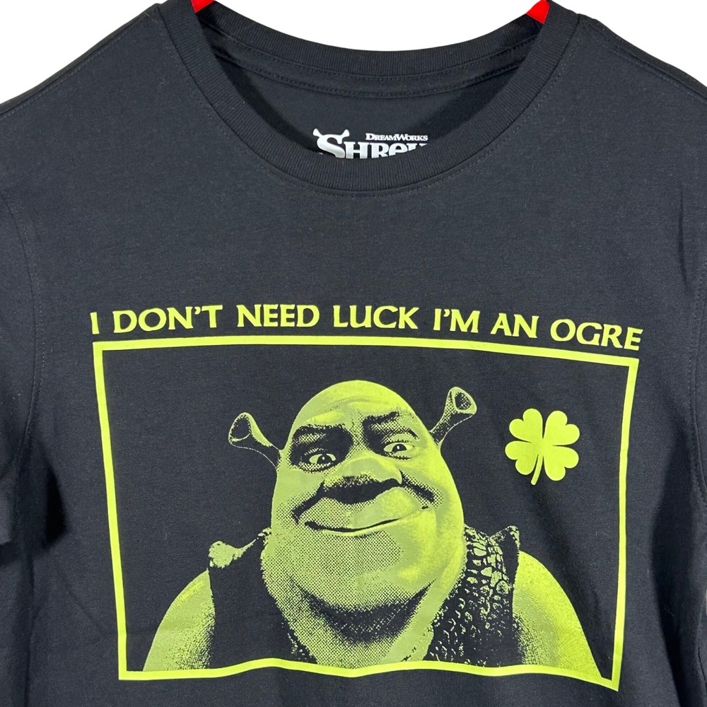 Shrek Kids Black Graphic T-Shirt I Don't‎ Need Luck I'm An Ogre Neon Green Large